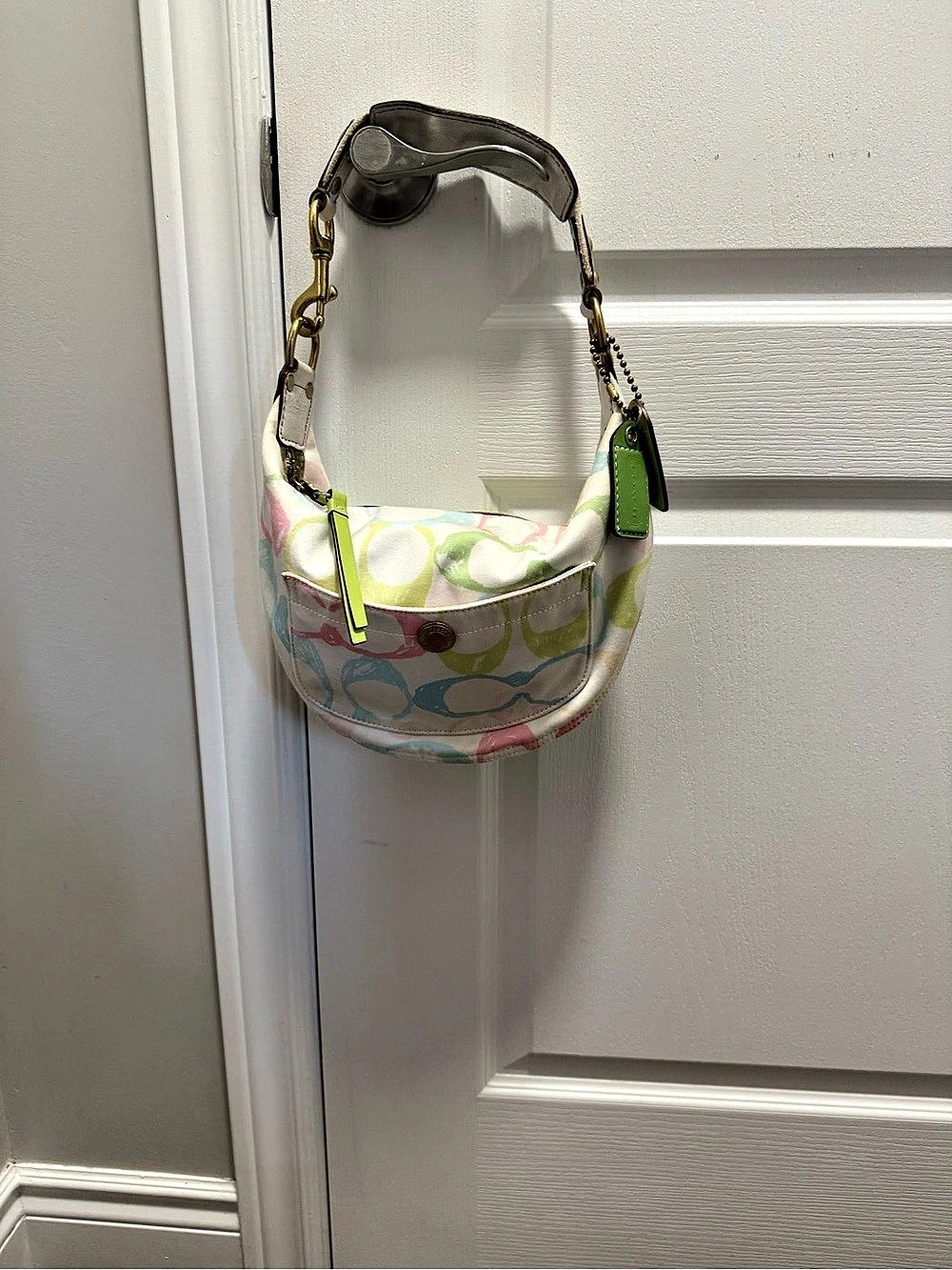 Y2K Coach Hamptons Pastel Signature Small Hobo Bag White & Green